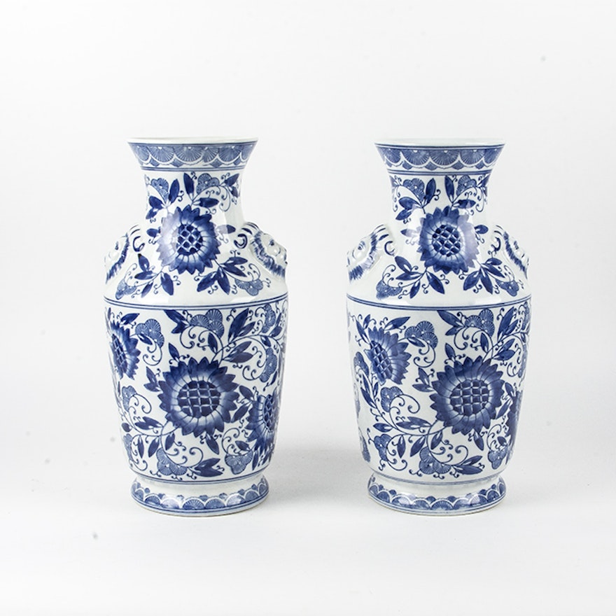 Pair of Blue and White Chinese Urns