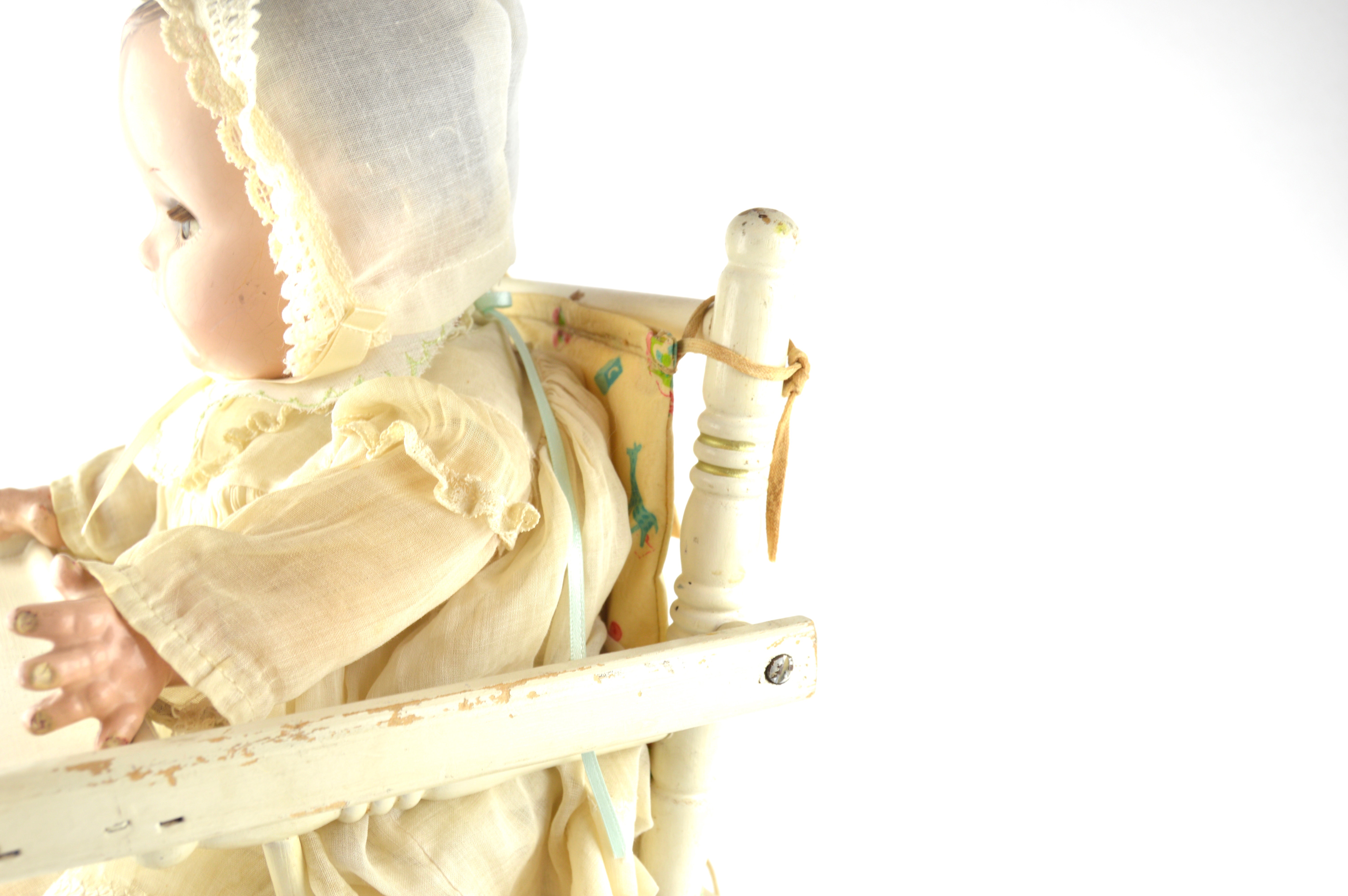 Vintage Madame Alexander "Little Genius" Dionne Quintuplet Composition Doll in High Chair