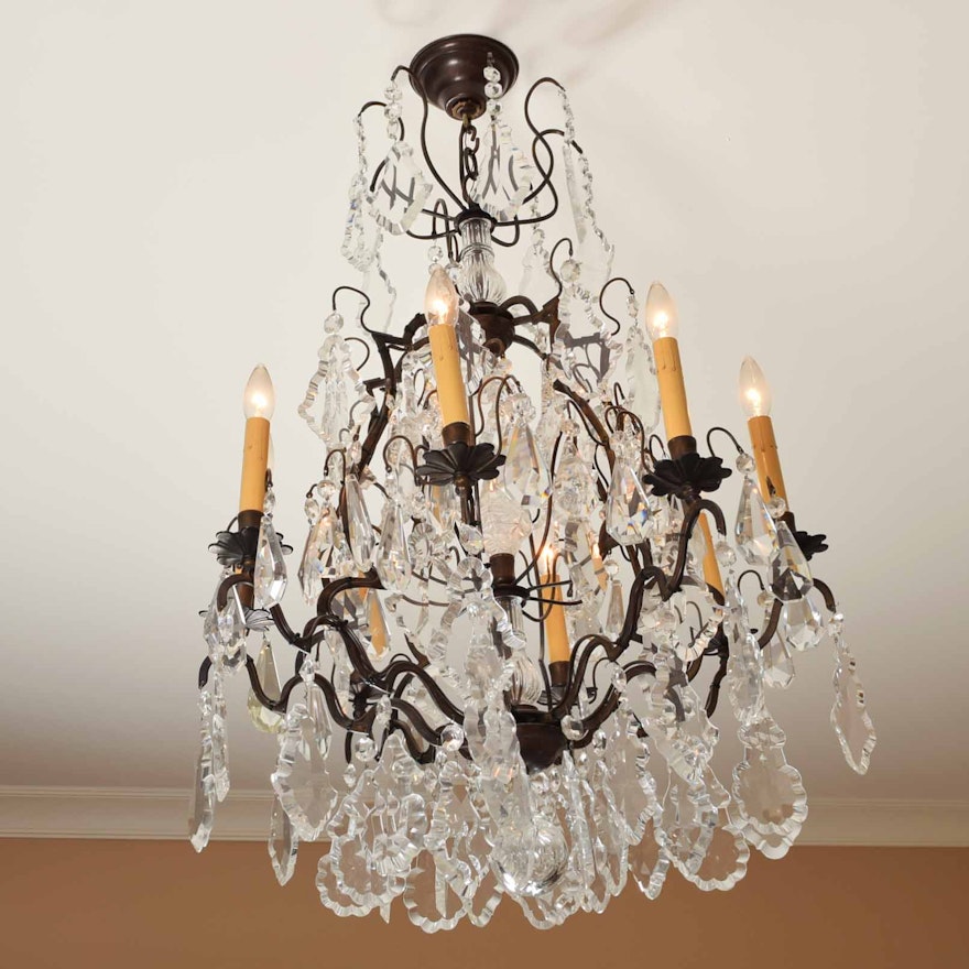 Crystal and Wrought Iron Tiered Chandelier