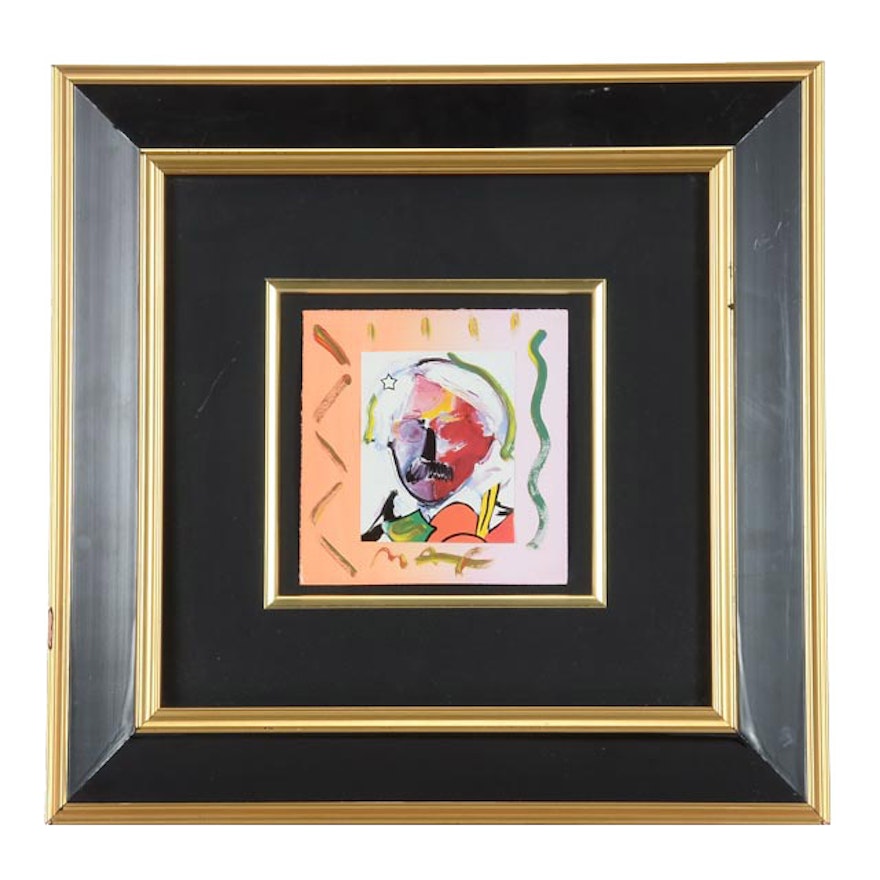 Peter Max Original Mixed Media Collage "Andy with Moustache"