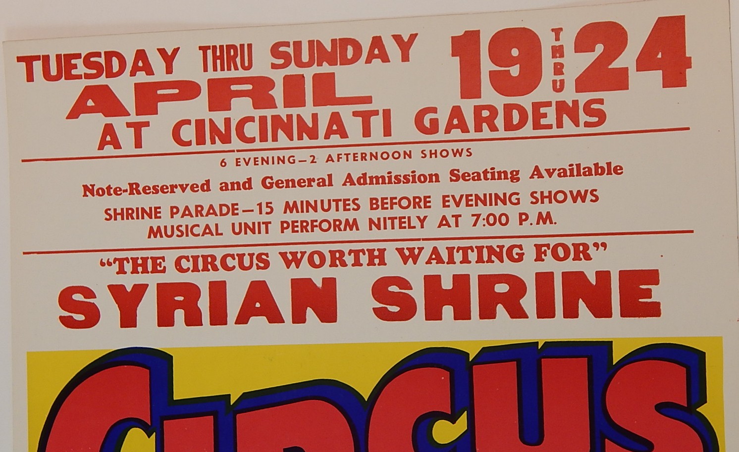 Syrian Shrine Circus Poster at the Cincinnati Gardens