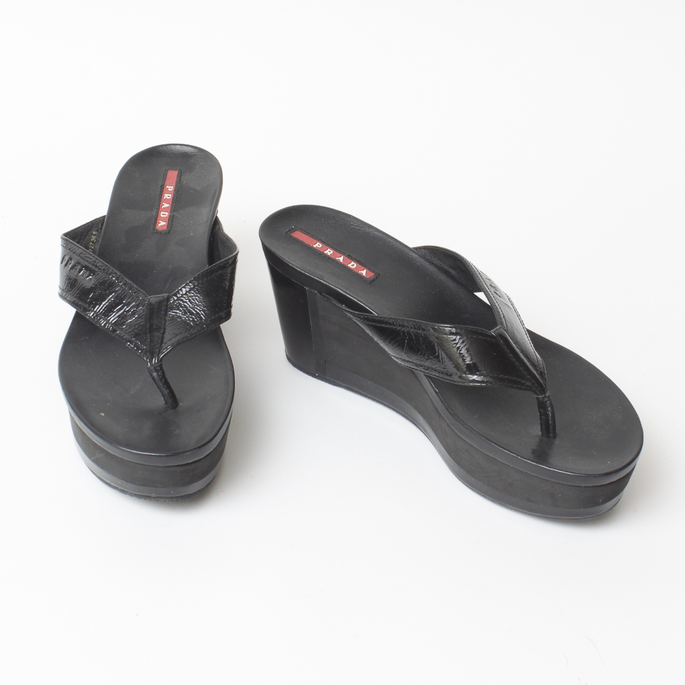 Pair Women's Prada Wedge Flip Flops