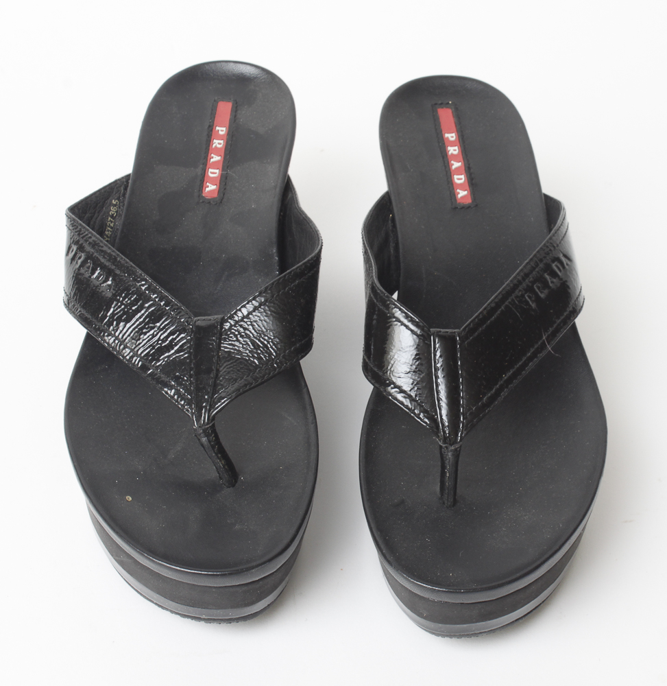 Pair Women's Prada Wedge Flip Flops