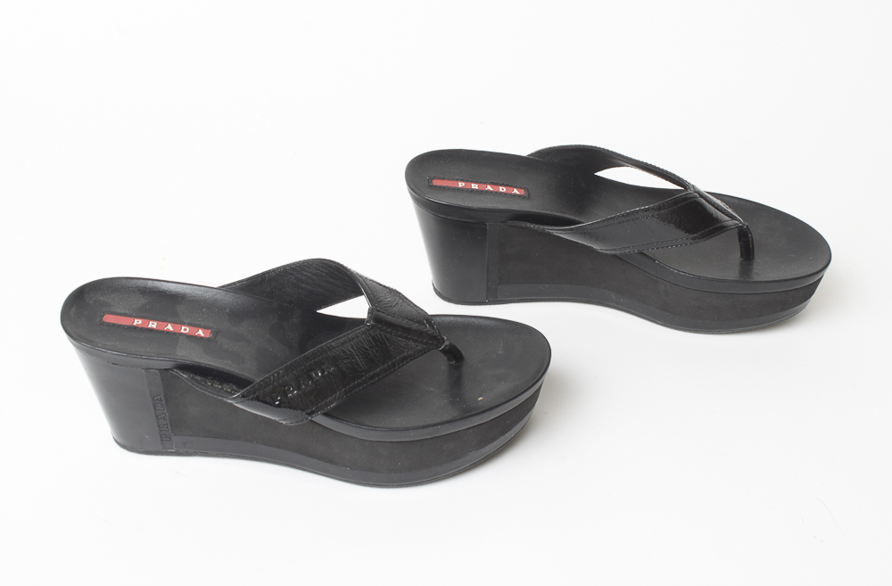 Pair Women's Prada Wedge Flip Flops