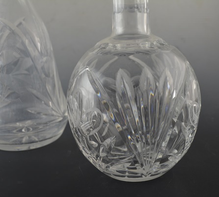 Two Etched Crystal Decanters