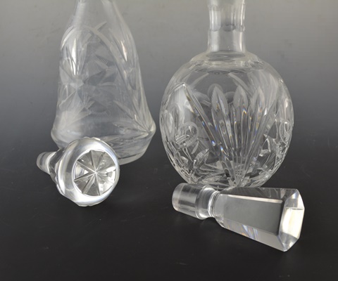 Two Etched Crystal Decanters