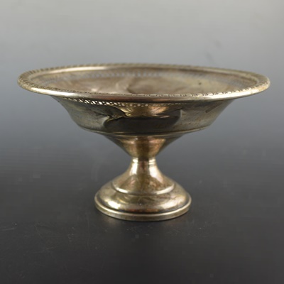 Two Weighted Sterling Compotes and Etched Salt and Pepper Shakers