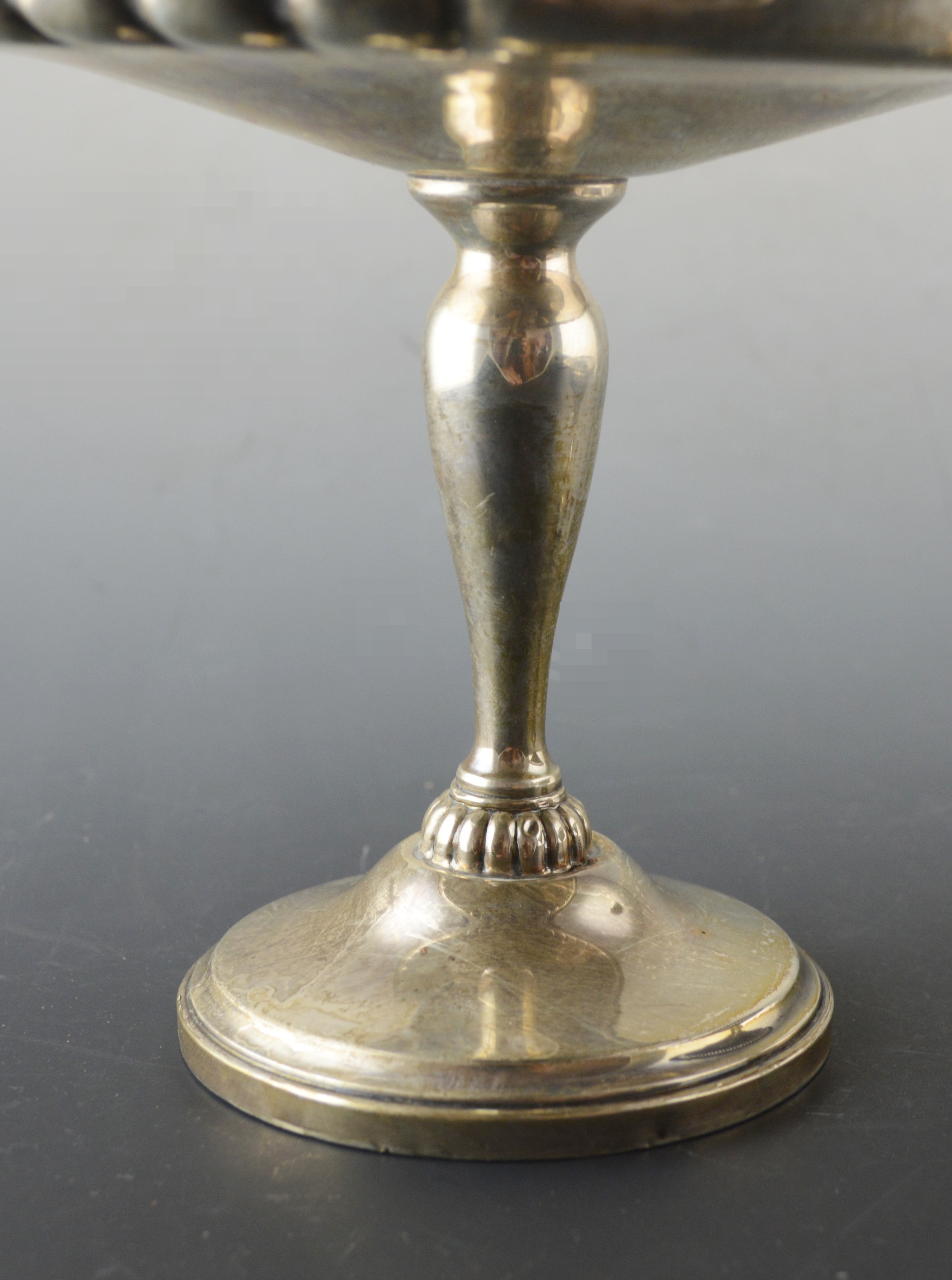 Two Weighted Sterling Compotes and Etched Salt and Pepper Shakers