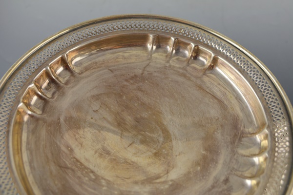 Two Weighted Sterling Compotes and Etched Salt and Pepper Shakers