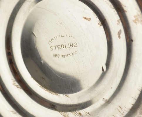 Two Weighted Sterling Compotes and Etched Salt and Pepper Shakers