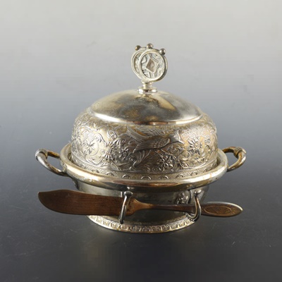 Silver Plated Chased Covered Butter and Spreader