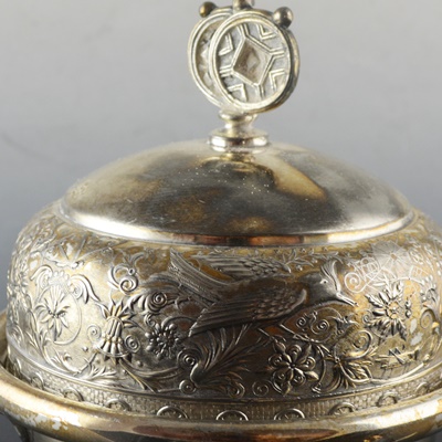 Silver Plated Chased Covered Butter and Spreader