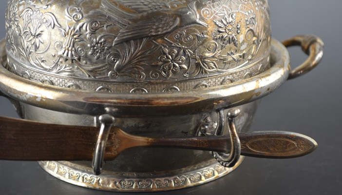 Silver Plated Chased Covered Butter and Spreader