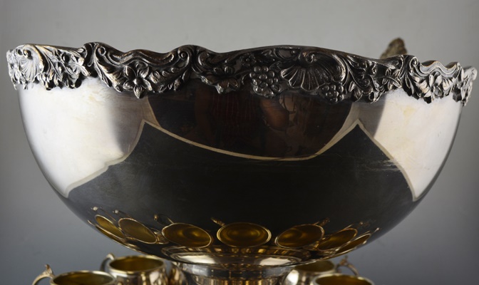 FB Rogers Silver Plated Punch Bowl with Ladle and Twelve Cups