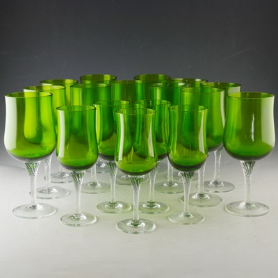 Green Crystal Water Goblets and Wine Glasses