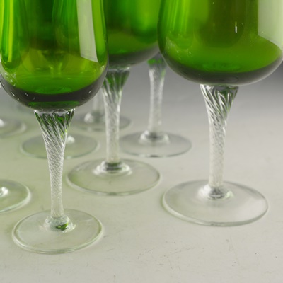 Green Crystal Water Goblets and Wine Glasses