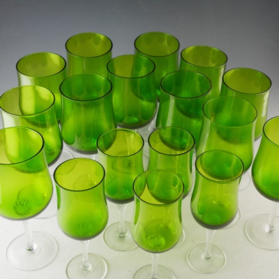 Green Crystal Water Goblets and Wine Glasses