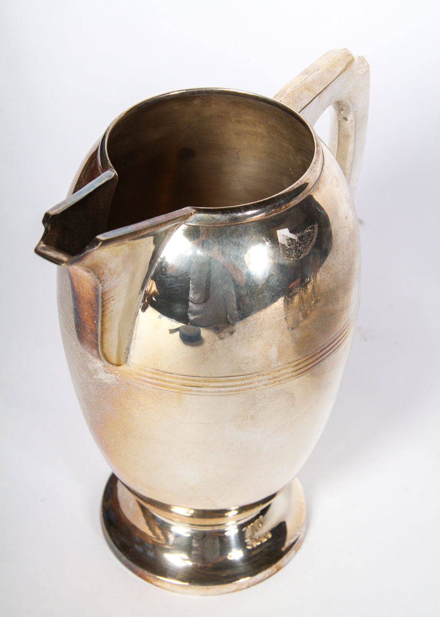 Silver Plate Pitcher with Six Cups