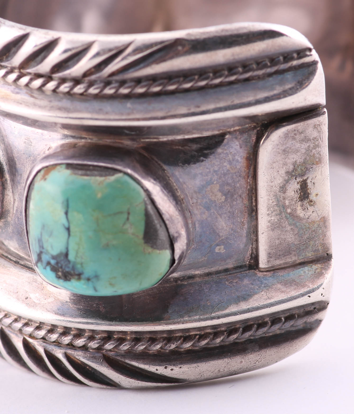 Carlos White Eagle Navajo Handmade Sterling Silver Turquoise Cuff Bracelet