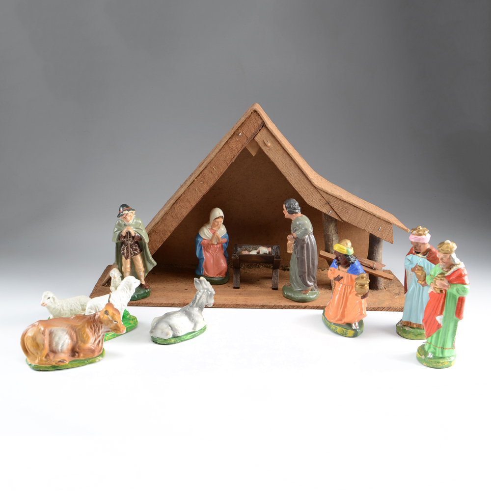 Vintage German Nativity and Wooden Austrian Village