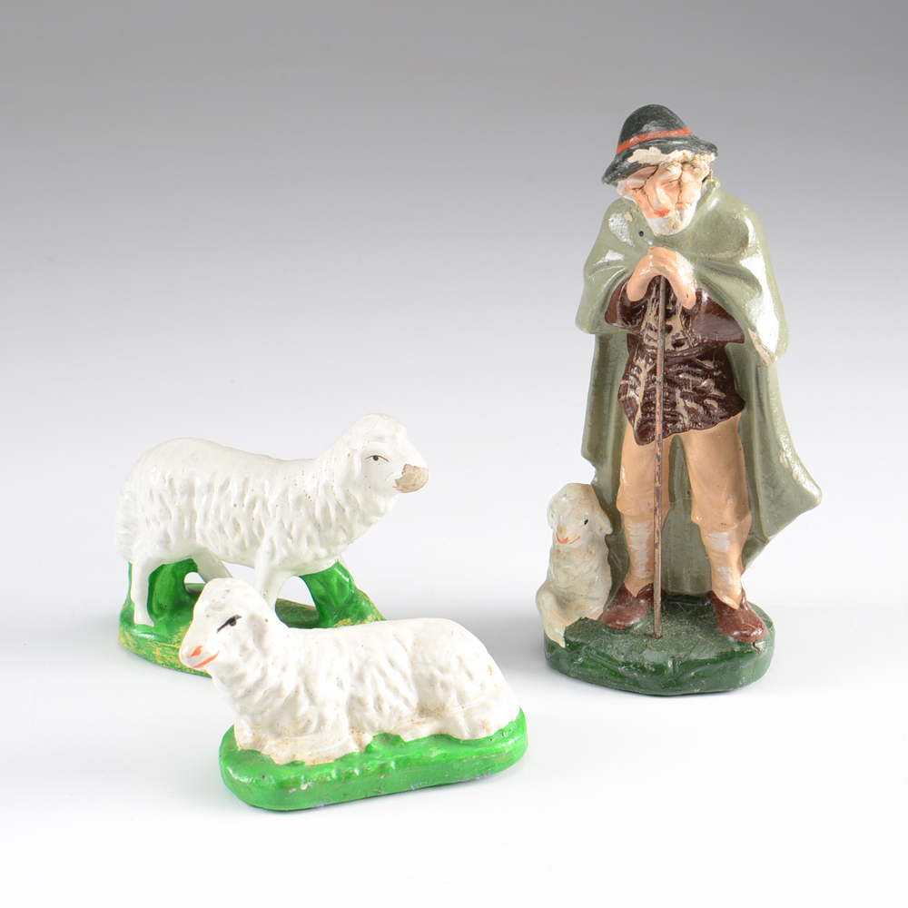 Vintage German Nativity and Wooden Austrian Village