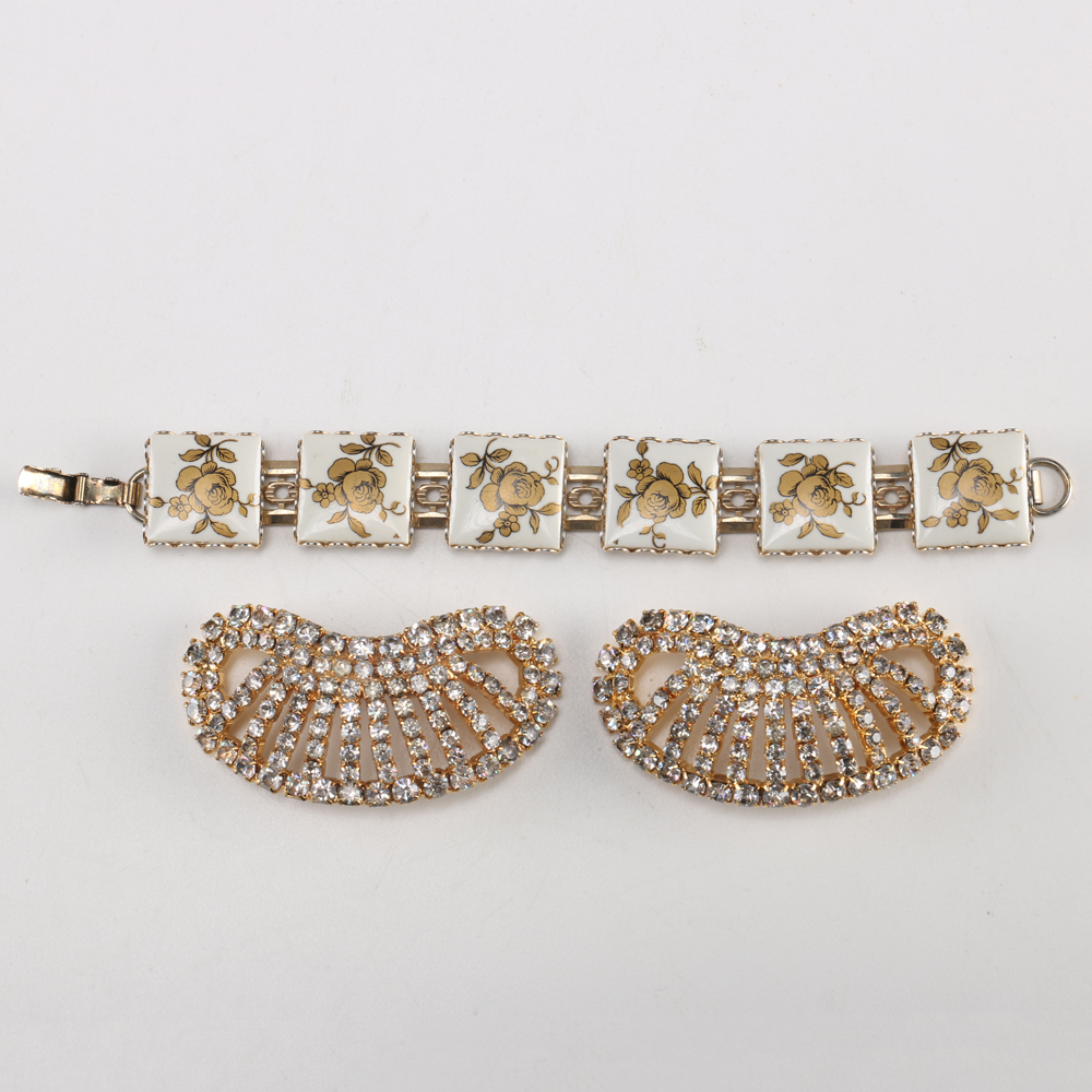 Vintage Rhinestone Shoe Clips and Bracelet
