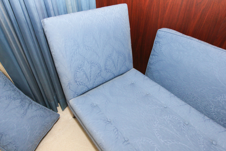 Blue Upholstered Mid Century Modern Chaise Lounge