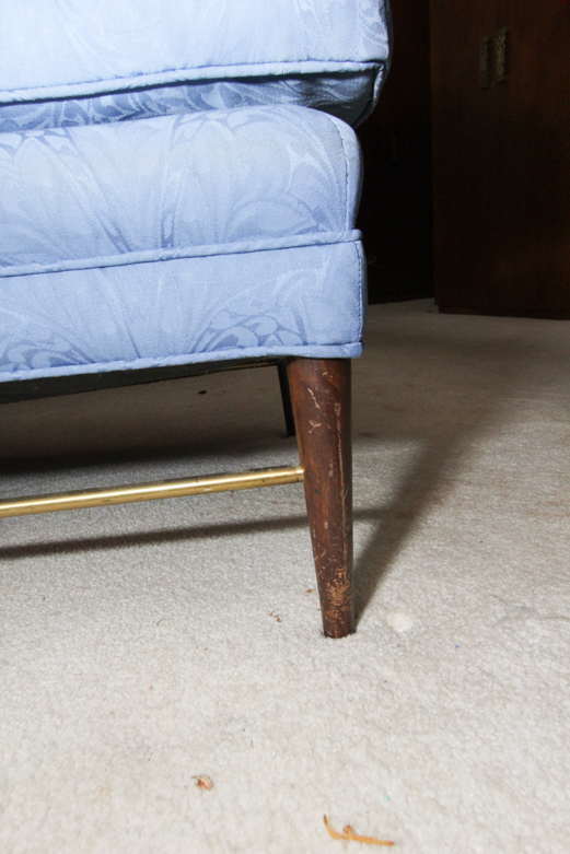 Blue Upholstered Mid Century Modern Chaise Lounge