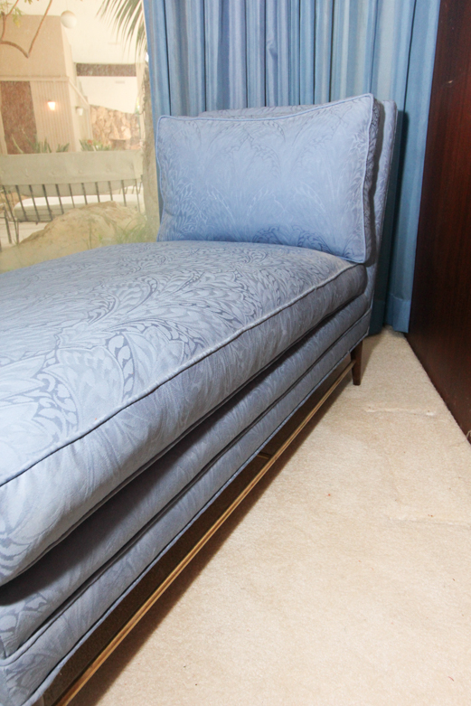 Blue Upholstered Mid Century Modern Chaise Lounge