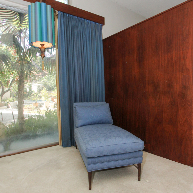 Blue Upholstered Mid Century Modern Chaise Lounge