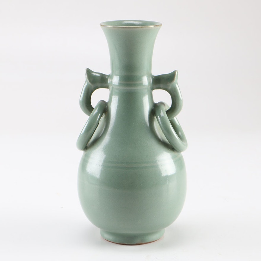 East Asian Celadon Ceramic Baluster Vase