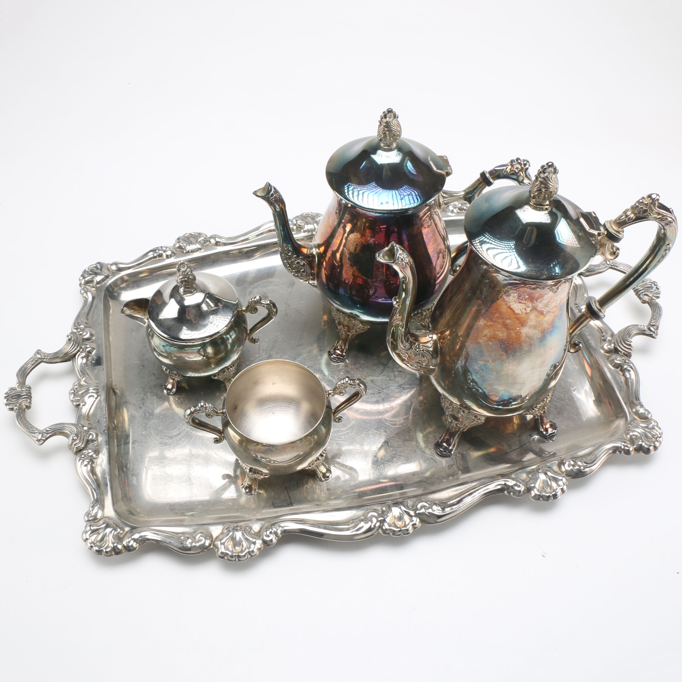 E.P. Brass Silver Plate Tea Set