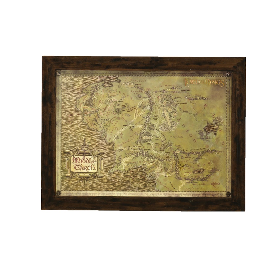 Framed "Lord of the Rings" Middle Earth Map