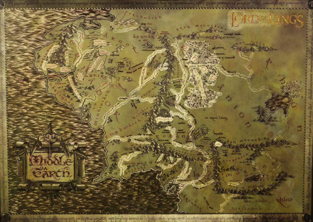Framed "Lord of the Rings" Middle Earth Map