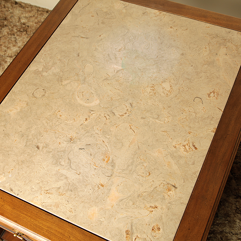 Matching Vintage Marble Inlaid Mahogany End Tables by Imperial Furniture