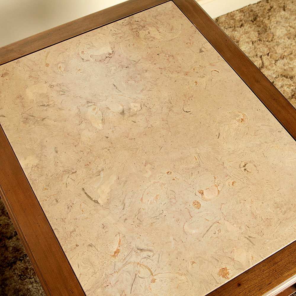 Matching Vintage Marble Inlaid Mahogany End Tables by Imperial Furniture
