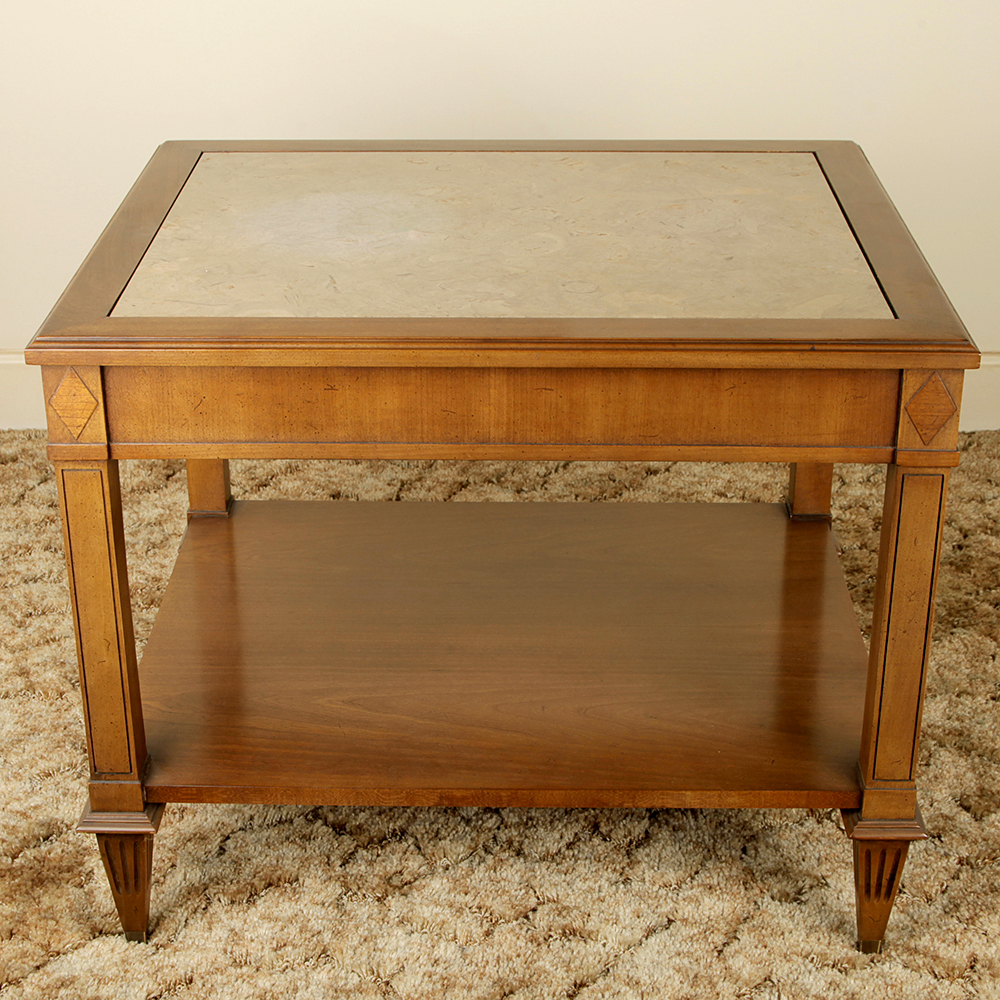Matching Vintage Marble Inlaid Mahogany End Tables by Imperial Furniture