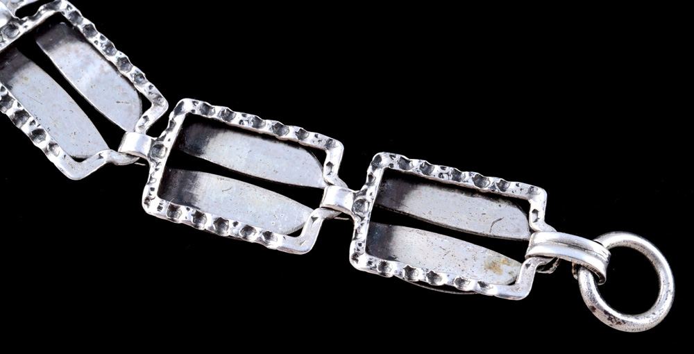 Vintage Beau Sterling Silver Link Bracelet and Mexican Silver and Glass Screw Back Foliate Earrings