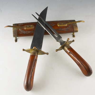 Wood Handle Carving Set With Carved Display Storage from India