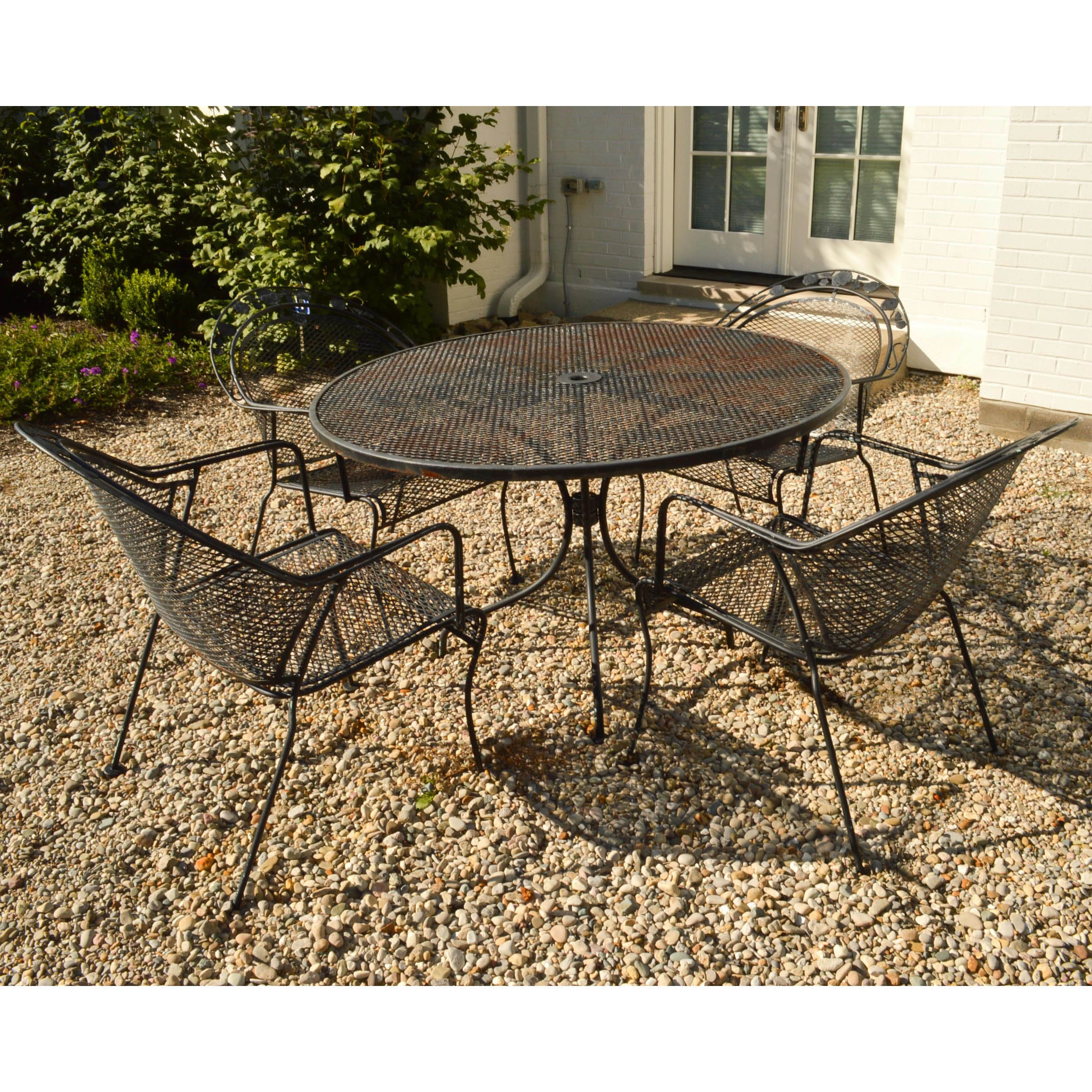 Round Wrought Iron Table and Four Chairs