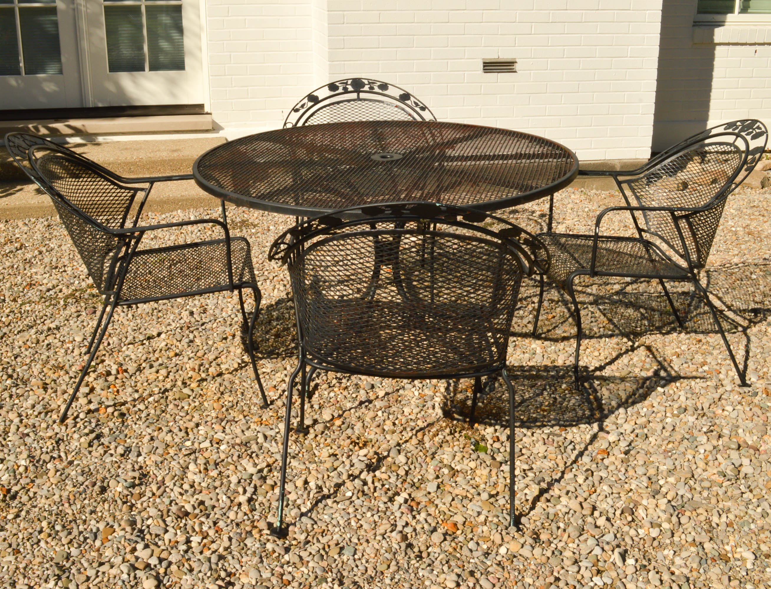 Round Wrought Iron Table and Four Chairs