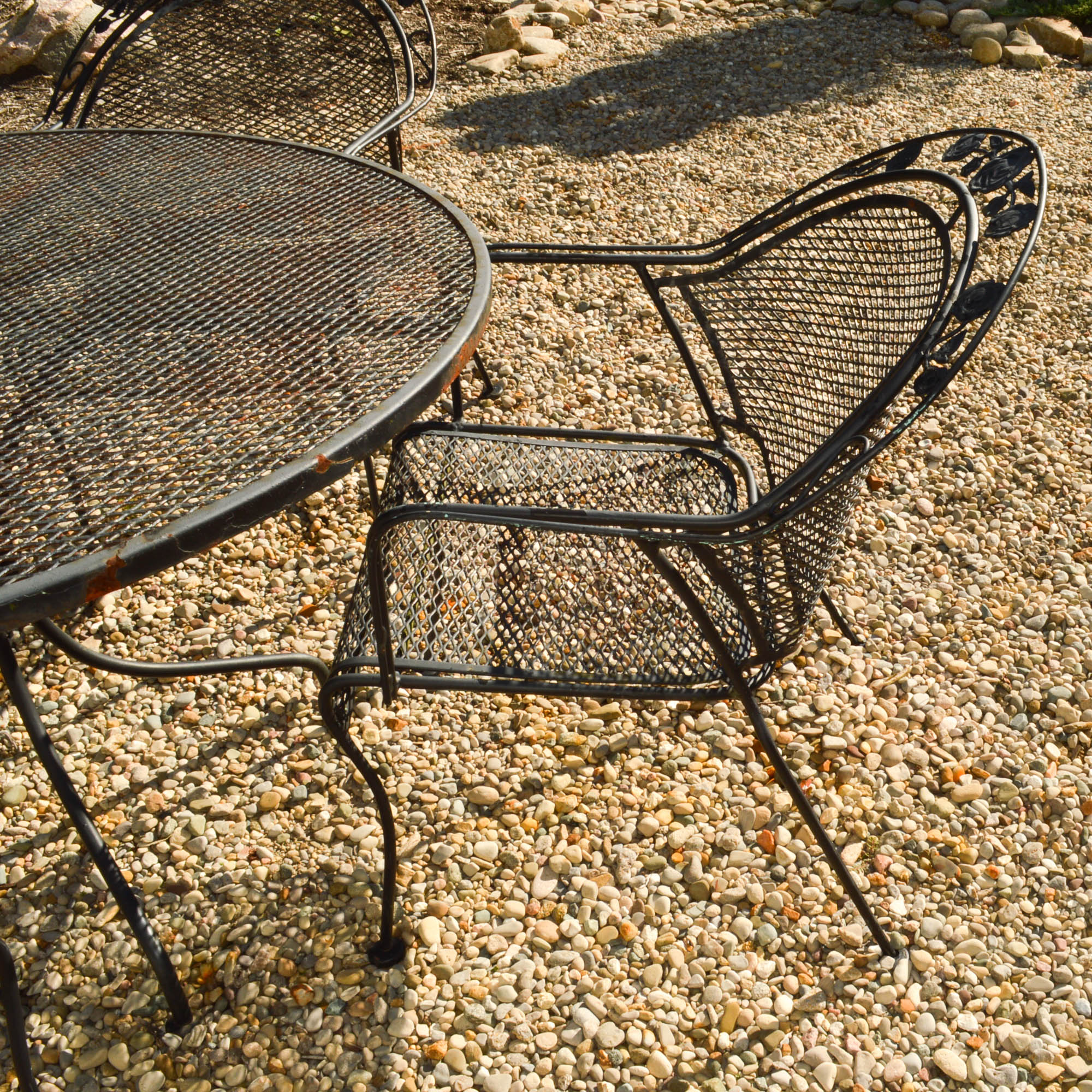 Round Wrought Iron Table and Four Chairs