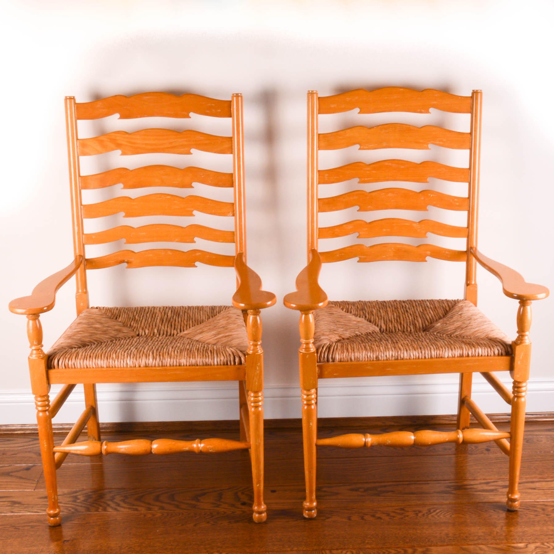Pair of English Ladder-Back Arm Chairs