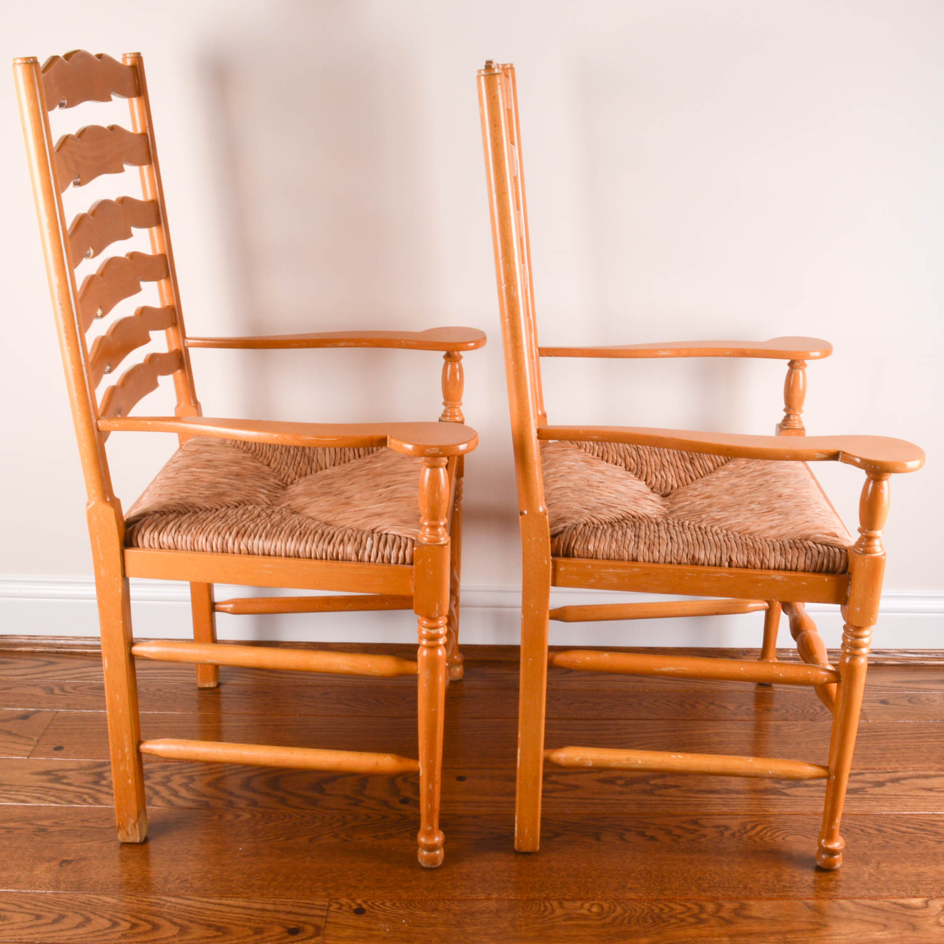 Pair of English Ladder-Back Arm Chairs