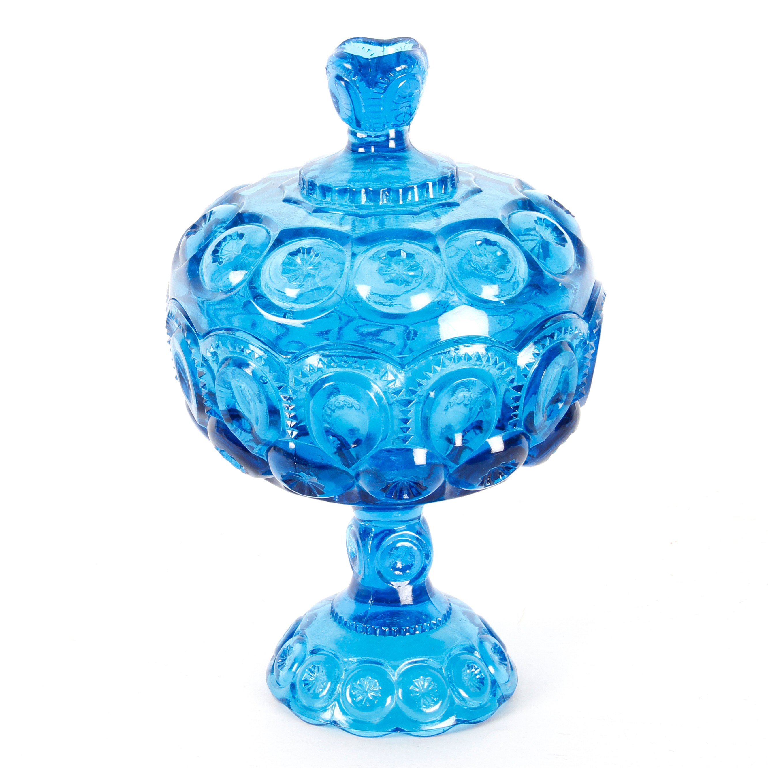 Vintage Pressed Fenton Glass Pedestal Candy Dish with Lid