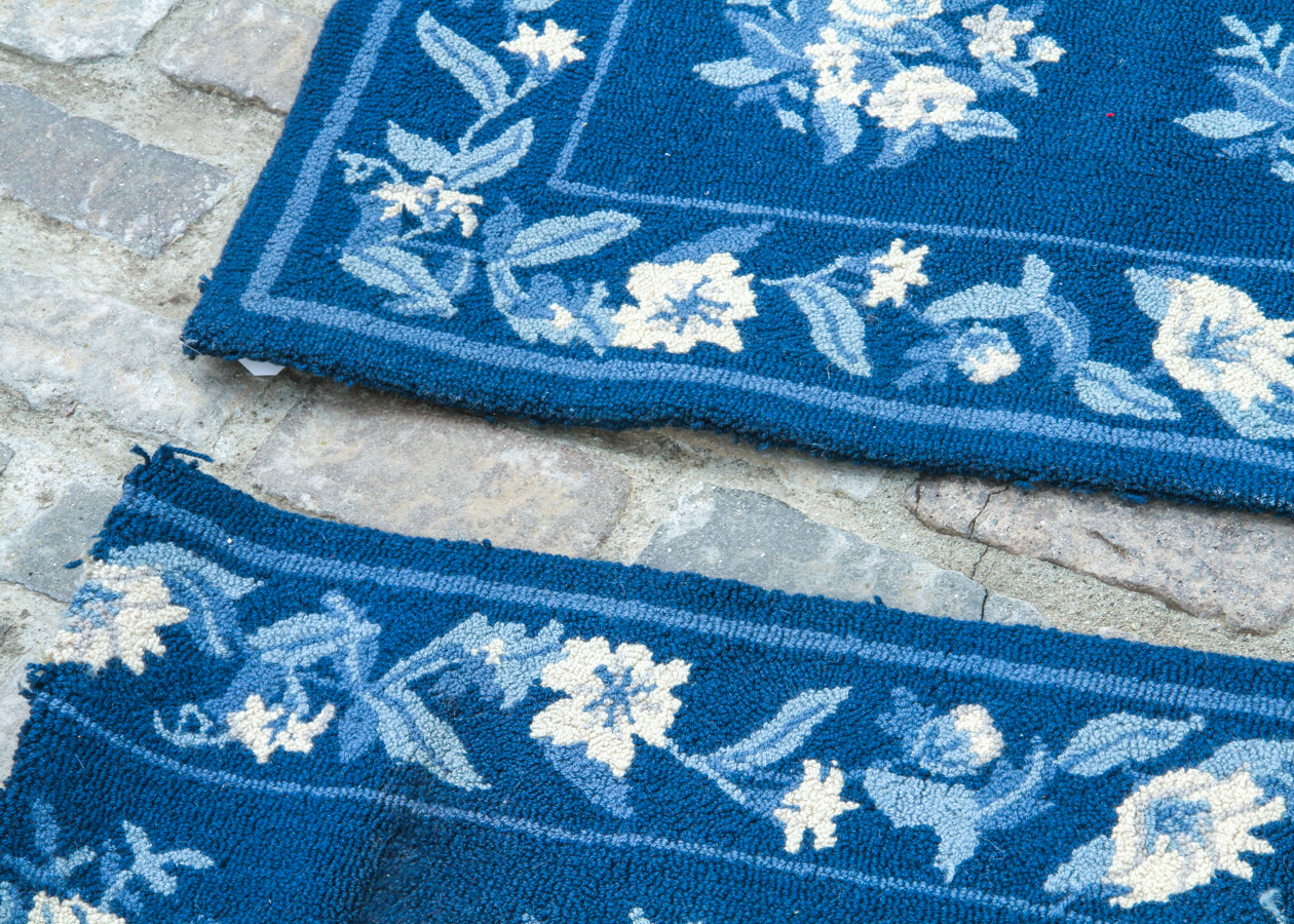 Blue and White Custom 100%  Wool Custom Hand Loomed Stair Runners