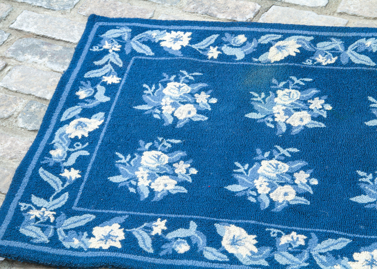 Blue and White Custom 100%  Wool Custom Hand Loomed Stair Runners