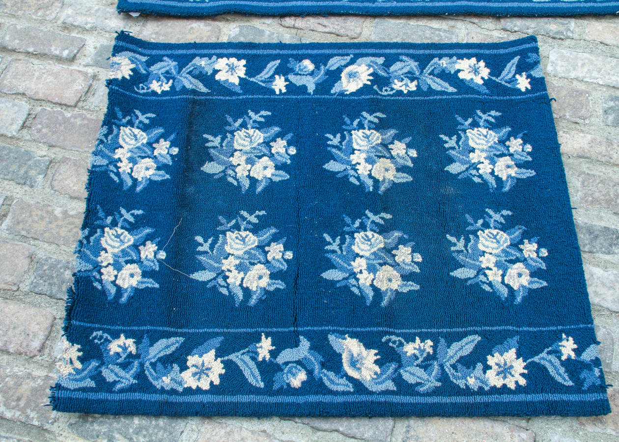 Blue and White Custom 100%  Wool Custom Hand Loomed Stair Runners