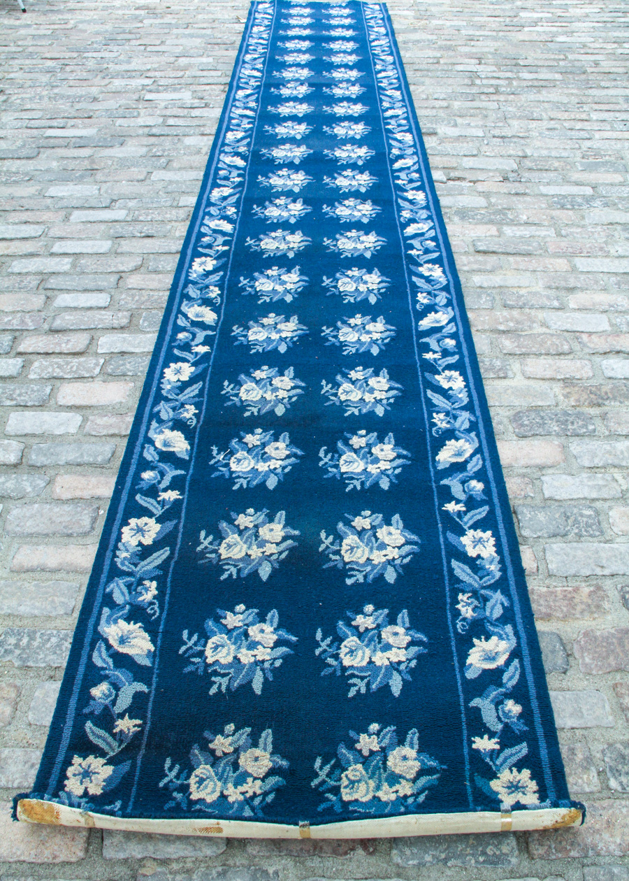 Blue and White Custom 100%  Wool Custom Hand Loomed Stair Runners