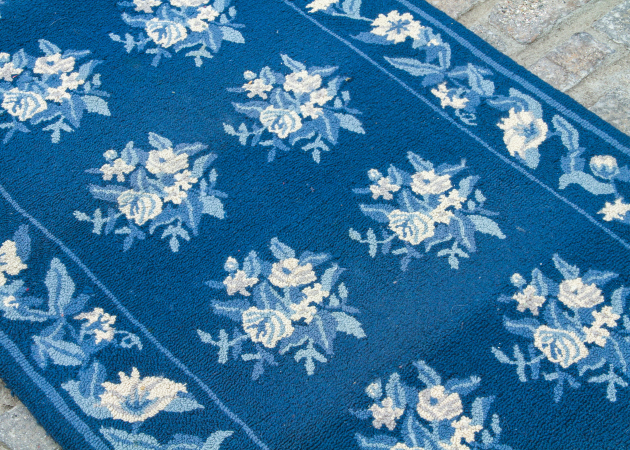 Blue and White Custom 100%  Wool Custom Hand Loomed Stair Runners